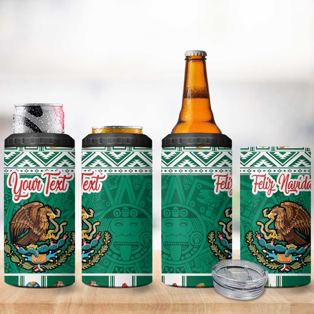 Personalized Mexico Christmas 4 in 1 Can Cooler Tumbler Coat Of Arms With Aztec Mexican Patterns - Wonder Print Shop