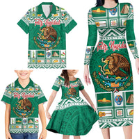 Personalized Mexico Christmas Family Matching Long Sleeve Bodycon Dress and Hawaiian Shirt Coat Of Arms With Aztec Mexican Patterns - Wonder Print Shop