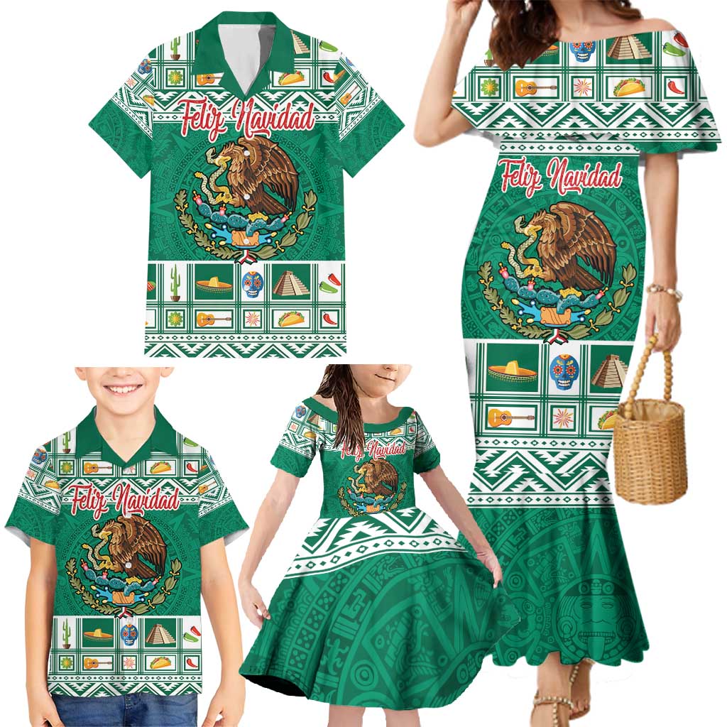 Personalized Mexico Christmas Family Matching Mermaid Dress and Hawaiian Shirt Coat Of Arms With Aztec Mexican Patterns - Wonder Print Shop
