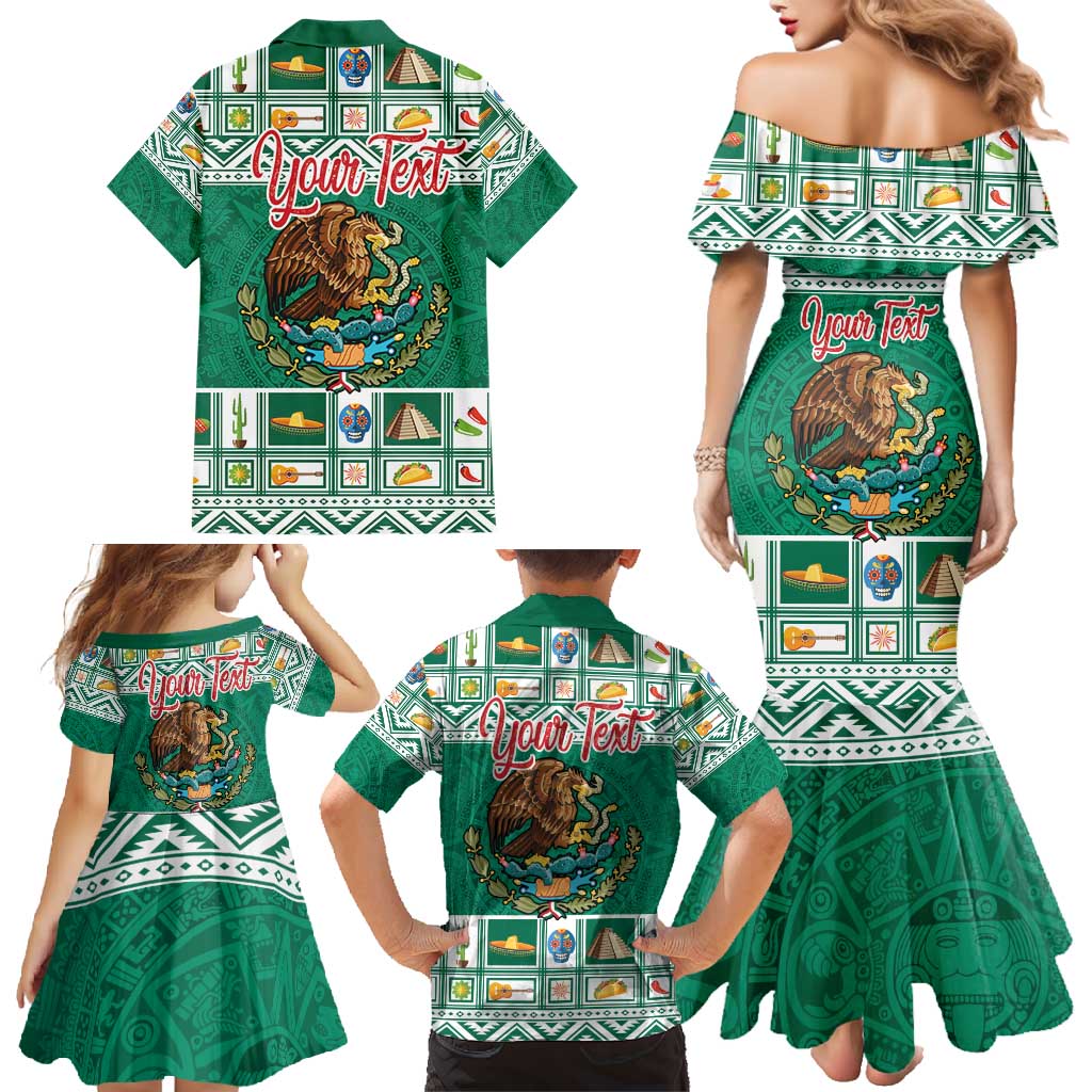 Personalized Mexico Christmas Family Matching Mermaid Dress and Hawaiian Shirt Coat Of Arms With Aztec Mexican Patterns - Wonder Print Shop