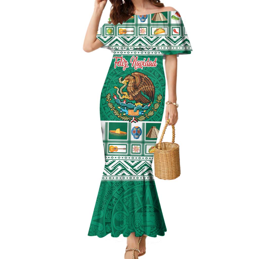 Personalized Mexico Christmas Family Matching Mermaid Dress and Hawaiian Shirt Coat Of Arms With Aztec Mexican Patterns - Wonder Print Shop
