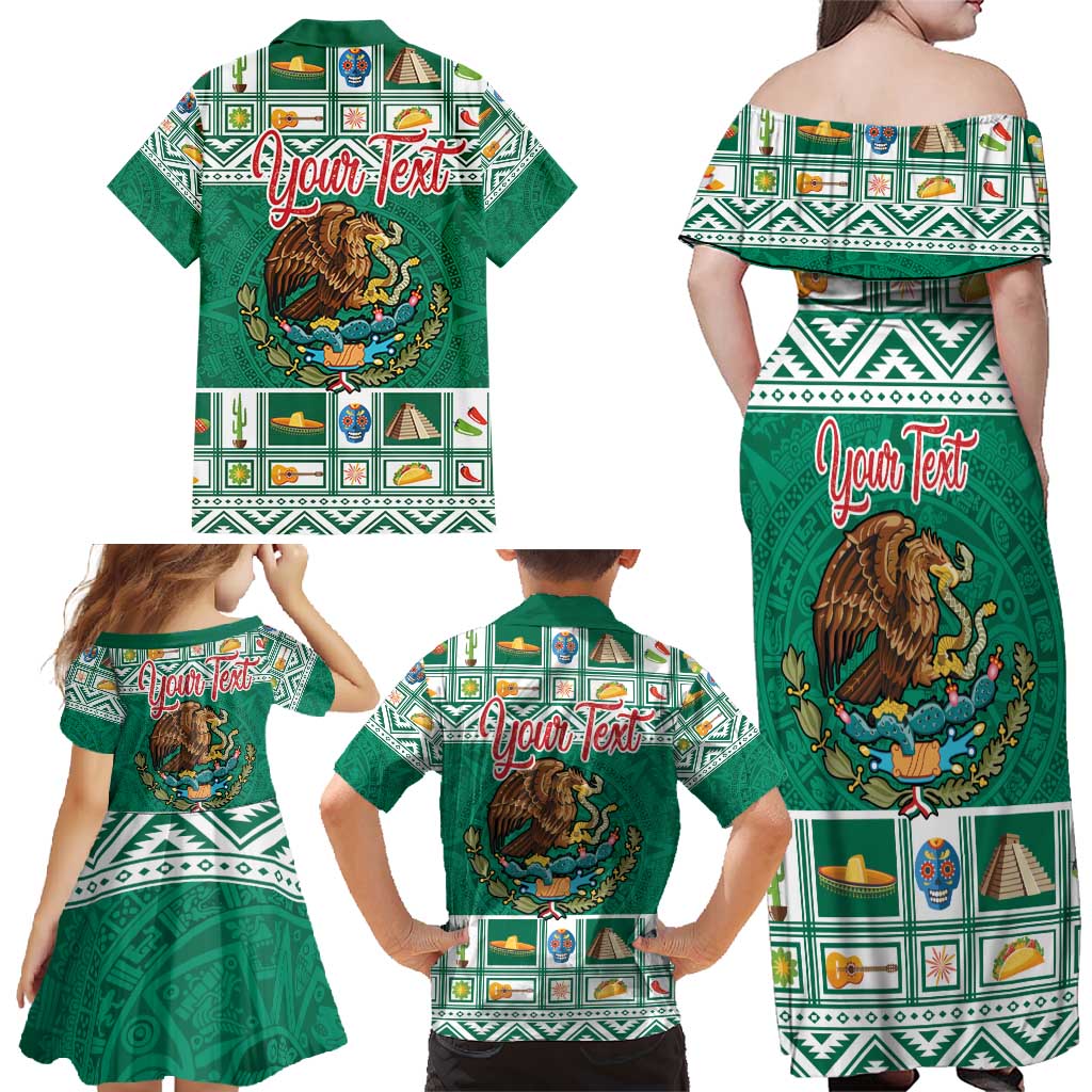 Personalized Mexico Christmas Family Matching Off Shoulder Maxi Dress and Hawaiian Shirt Coat Of Arms With Aztec Mexican Patterns - Wonder Print Shop