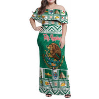 Personalized Mexico Christmas Family Matching Off Shoulder Maxi Dress and Hawaiian Shirt Coat Of Arms With Aztec Mexican Patterns - Wonder Print Shop