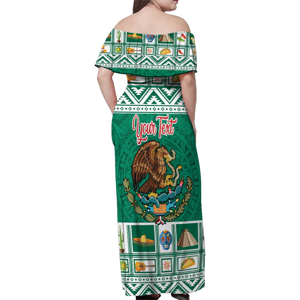 Personalized Mexico Christmas Family Matching Off Shoulder Maxi Dress and Hawaiian Shirt Coat Of Arms With Aztec Mexican Patterns - Wonder Print Shop