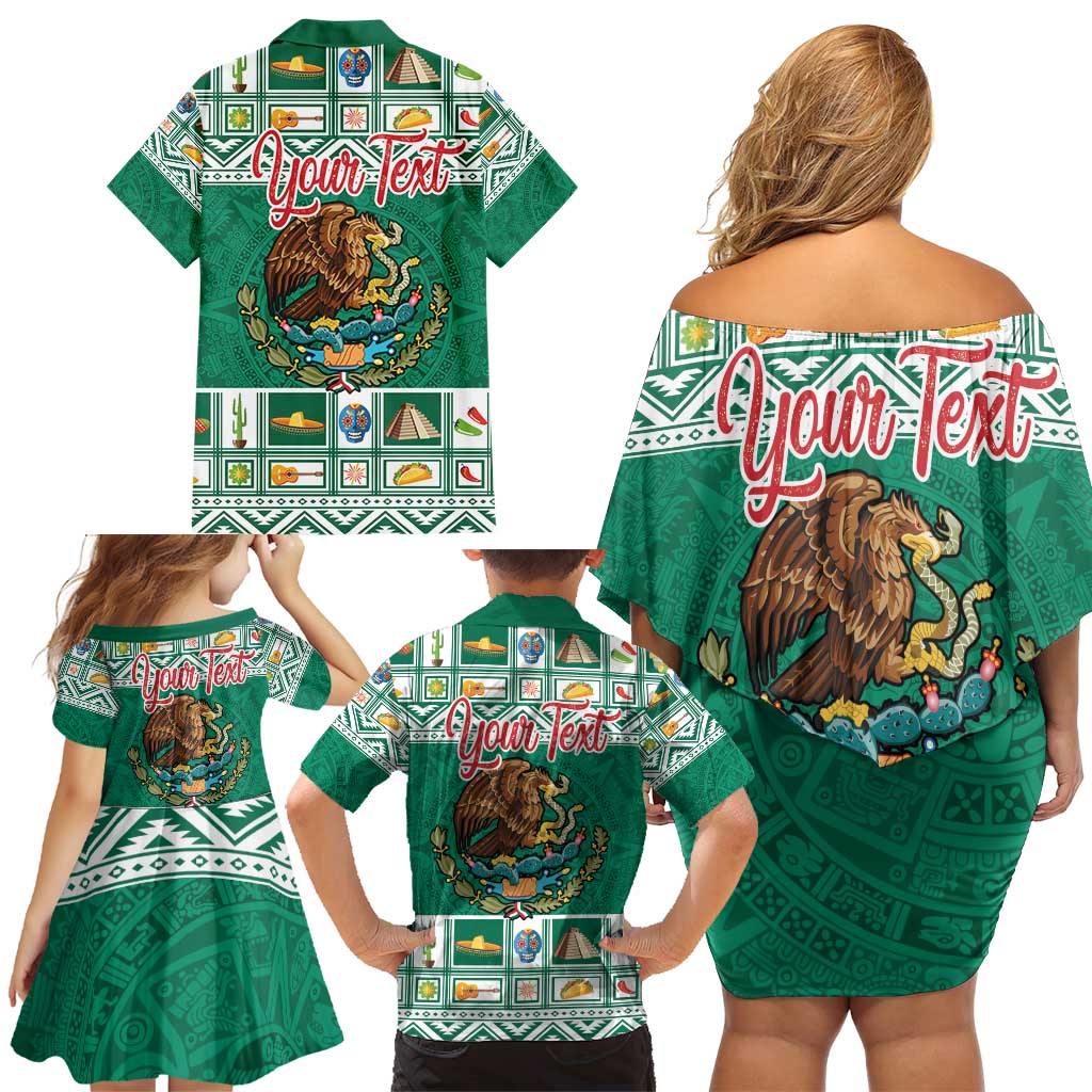 Personalized Mexico Christmas Family Matching Off Shoulder Short Dress and Hawaiian Shirt Coat Of Arms With Aztec Mexican Patterns - Wonder Print Shop