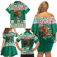 Personalized Mexico Christmas Family Matching Off Shoulder Short Dress and Hawaiian Shirt Coat Of Arms With Aztec Mexican Patterns - Wonder Print Shop