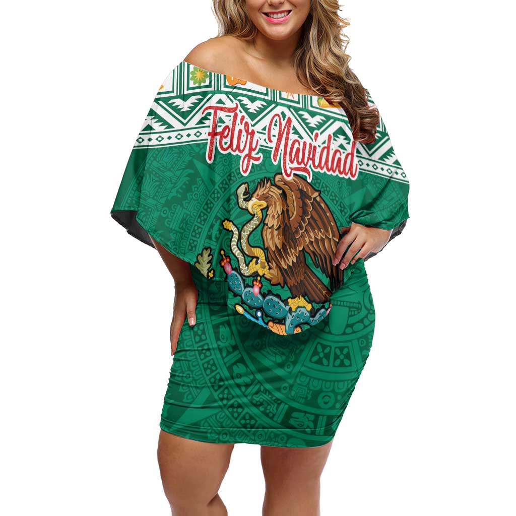 Personalized Mexico Christmas Family Matching Off Shoulder Short Dress and Hawaiian Shirt Coat Of Arms With Aztec Mexican Patterns - Wonder Print Shop