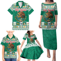 Personalized Mexico Christmas Family Matching Puletasi and Hawaiian Shirt Coat Of Arms With Aztec Mexican Patterns - Wonder Print Shop