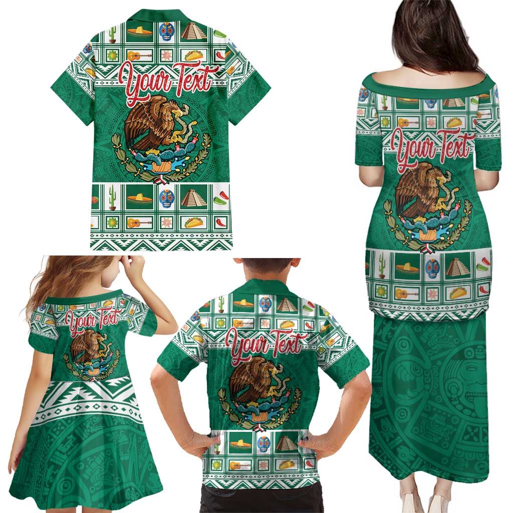 Personalized Mexico Christmas Family Matching Puletasi and Hawaiian Shirt Coat Of Arms With Aztec Mexican Patterns - Wonder Print Shop