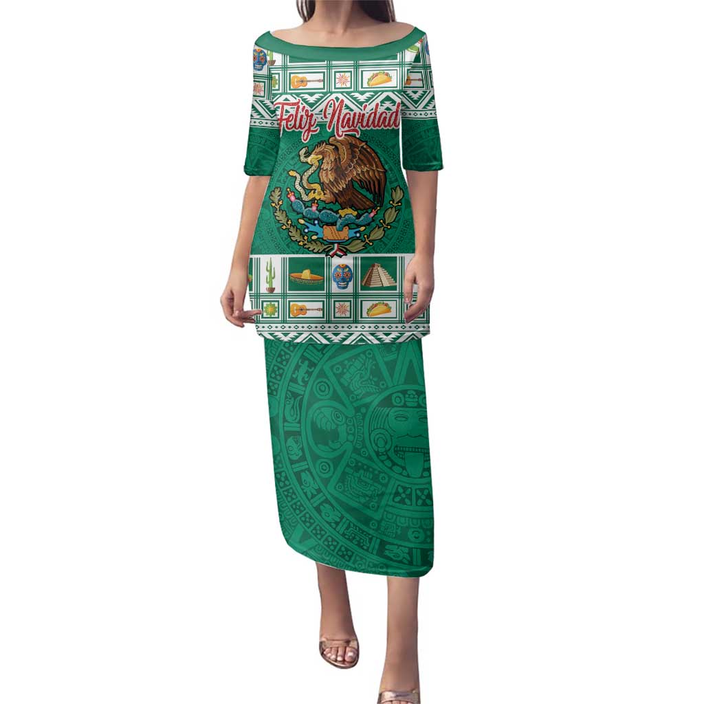 Personalized Mexico Christmas Family Matching Puletasi and Hawaiian Shirt Coat Of Arms With Aztec Mexican Patterns - Wonder Print Shop