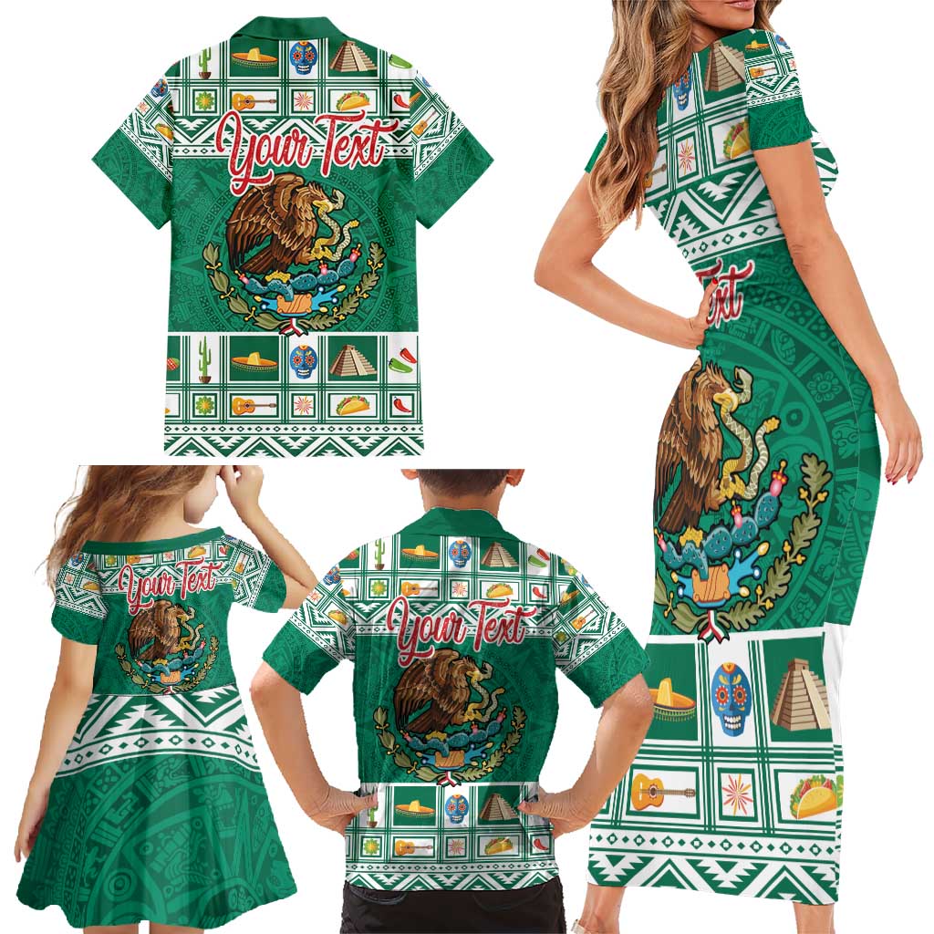 Personalized Mexico Christmas Family Matching Short Sleeve Bodycon Dress and Hawaiian Shirt Coat Of Arms With Aztec Mexican Patterns - Wonder Print Shop