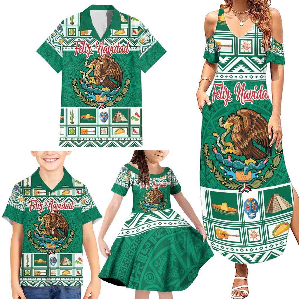 Personalized Mexico Christmas Family Matching Summer Maxi Dress and Hawaiian Shirt Coat Of Arms With Aztec Mexican Patterns - Wonder Print Shop
