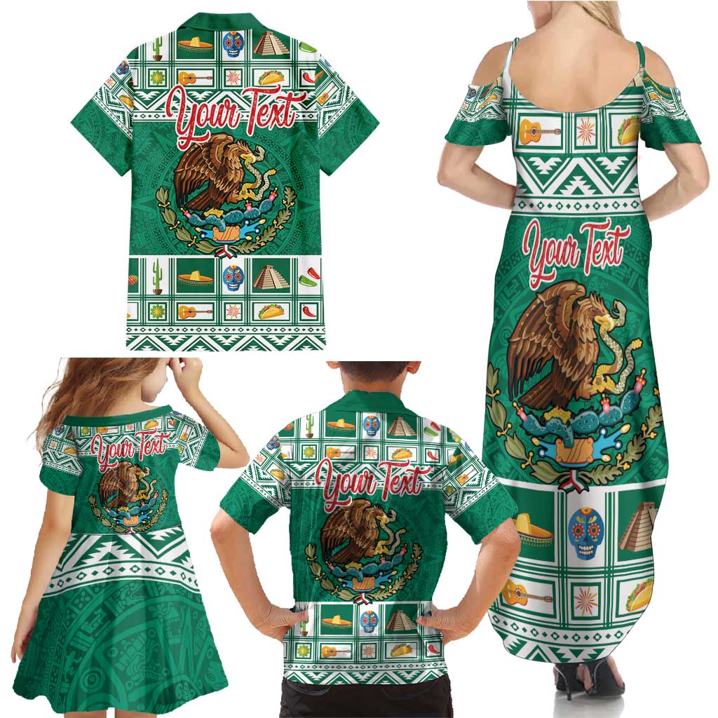 Personalized Mexico Christmas Family Matching Summer Maxi Dress and Hawaiian Shirt Coat Of Arms With Aztec Mexican Patterns - Wonder Print Shop