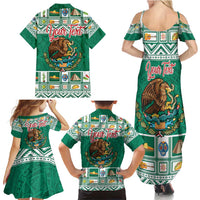 Personalized Mexico Christmas Family Matching Summer Maxi Dress and Hawaiian Shirt Coat Of Arms With Aztec Mexican Patterns - Wonder Print Shop
