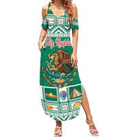 Personalized Mexico Christmas Family Matching Summer Maxi Dress and Hawaiian Shirt Coat Of Arms With Aztec Mexican Patterns - Wonder Print Shop