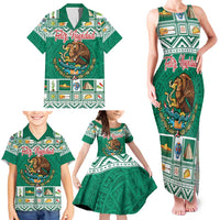 Personalized Mexico Christmas Family Matching Tank Maxi Dress and Hawaiian Shirt Coat Of Arms With Aztec Mexican Patterns - Wonder Print Shop