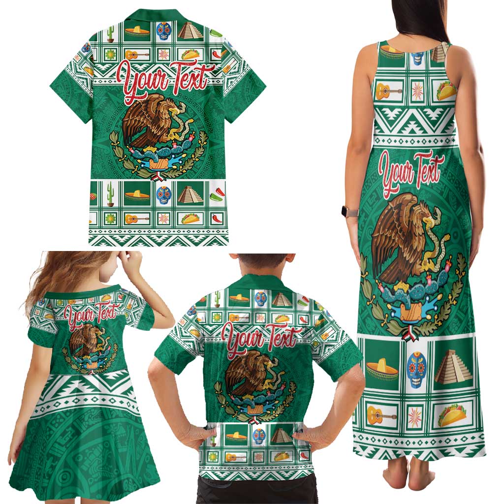 Personalized Mexico Christmas Family Matching Tank Maxi Dress and Hawaiian Shirt Coat Of Arms With Aztec Mexican Patterns - Wonder Print Shop