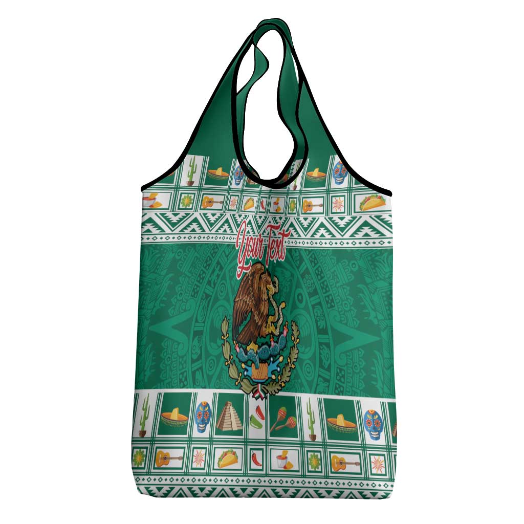Personalized Mexico Christmas Grocery Bag Coat Of Arms With Aztec Mexican Patterns