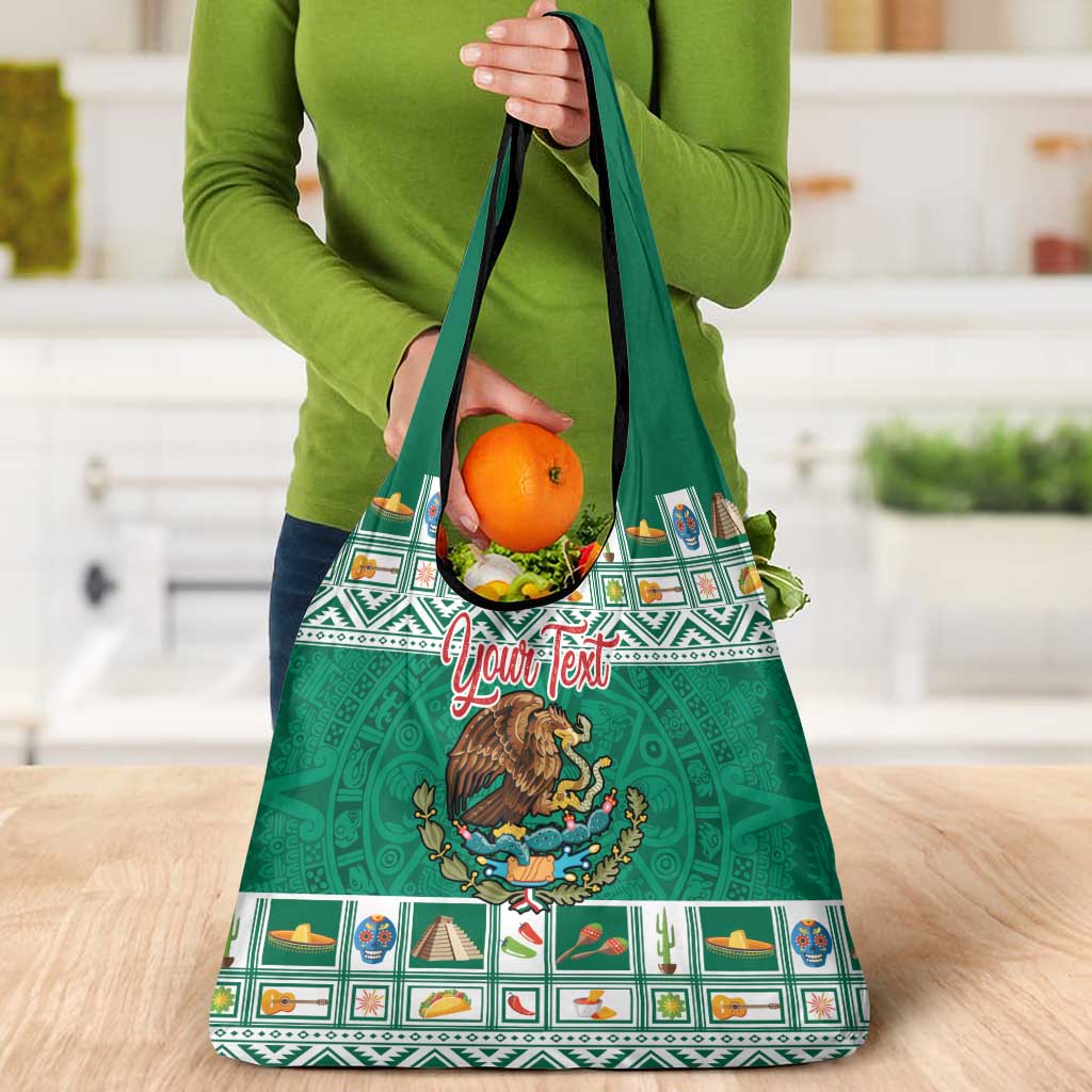 Personalized Mexico Christmas Grocery Bag Coat Of Arms With Aztec Mexican Patterns