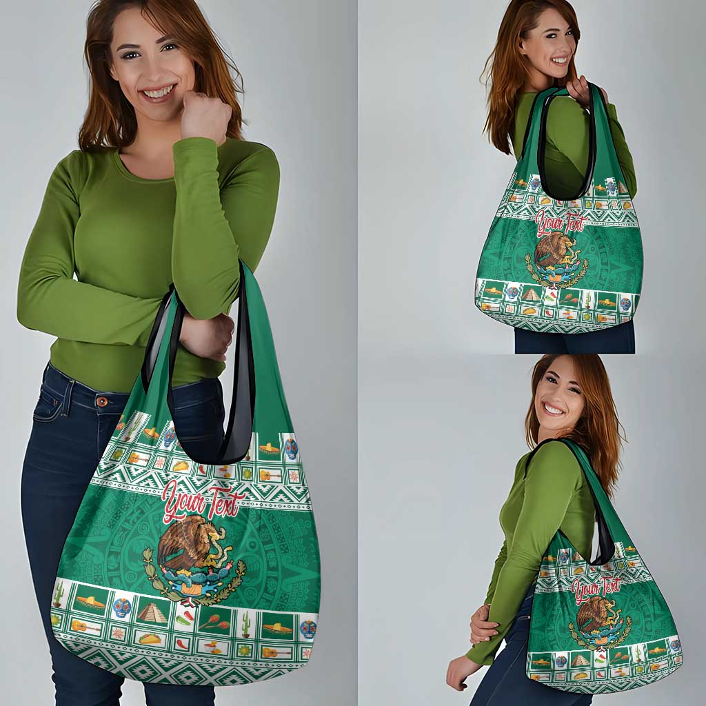 Personalized Mexico Christmas Grocery Bag Coat Of Arms With Aztec Mexican Patterns