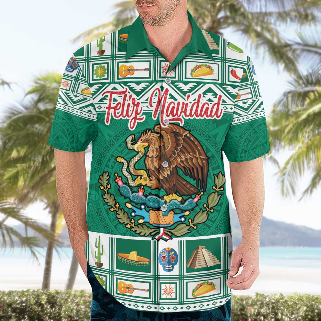 Personalized Mexico Christmas Hawaiian Shirt Coat Of Arms With Aztec Mexican Patterns - Wonder Print Shop