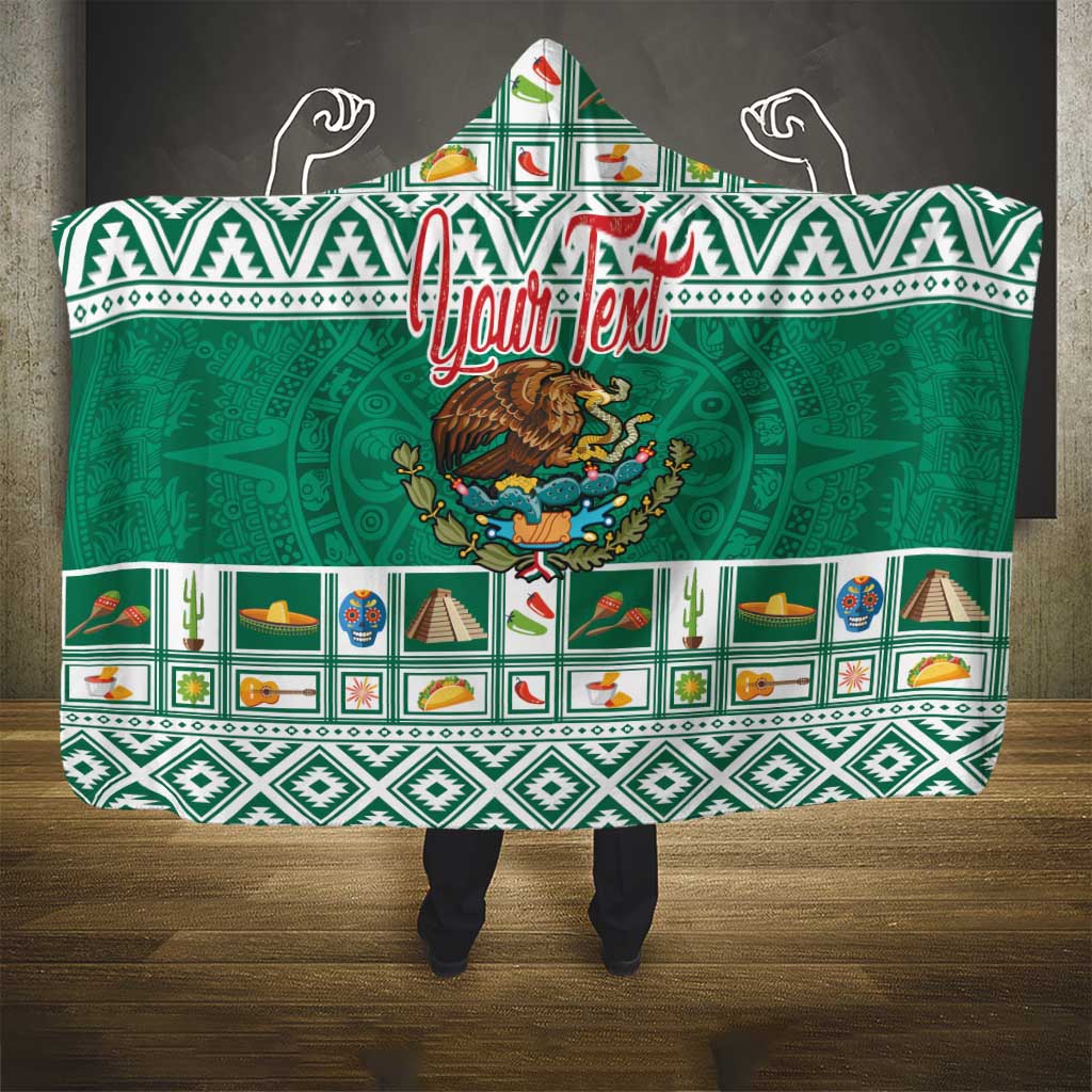 Personalized Mexico Christmas Hooded Blanket Coat Of Arms With Aztec Mexican Patterns