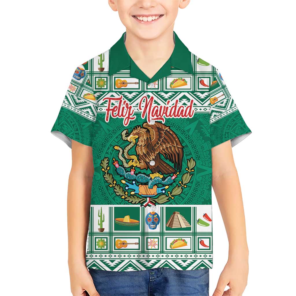 Personalized Mexico Christmas Kid Hawaiian Shirt Coat Of Arms With Aztec Mexican Patterns - Wonder Print Shop