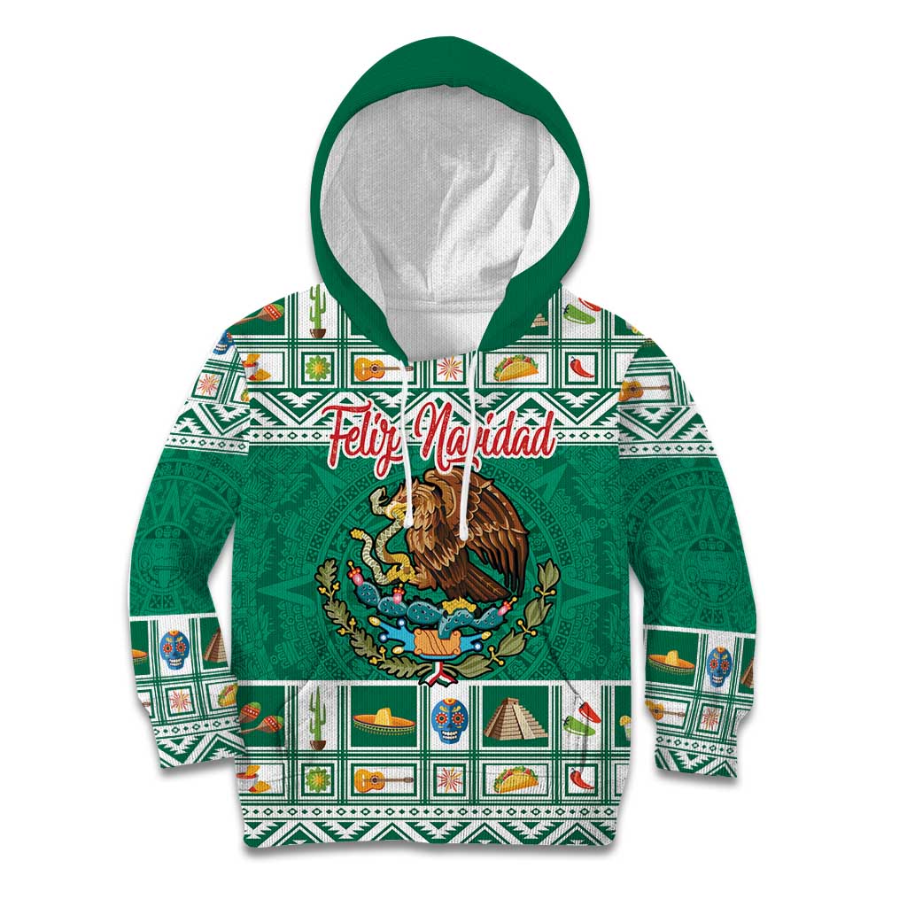 Personalized Mexico Christmas Kid Hoodie Coat Of Arms With Aztec Mexican Patterns - Wonder Print Shop