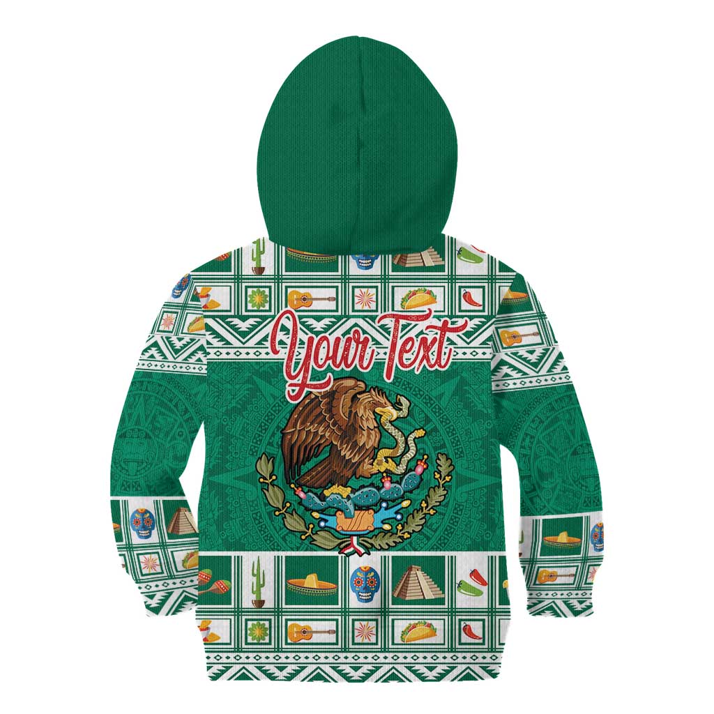 Personalized Mexico Christmas Kid Hoodie Coat Of Arms With Aztec Mexican Patterns - Wonder Print Shop