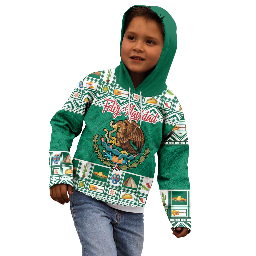 Personalized Mexico Christmas Kid Hoodie Coat Of Arms With Aztec Mexican Patterns - Wonder Print Shop