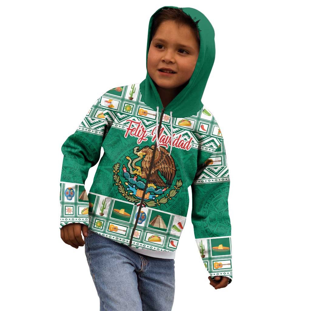 Personalized Mexico Christmas Kid Hoodie Coat Of Arms With Aztec Mexican Patterns - Wonder Print Shop