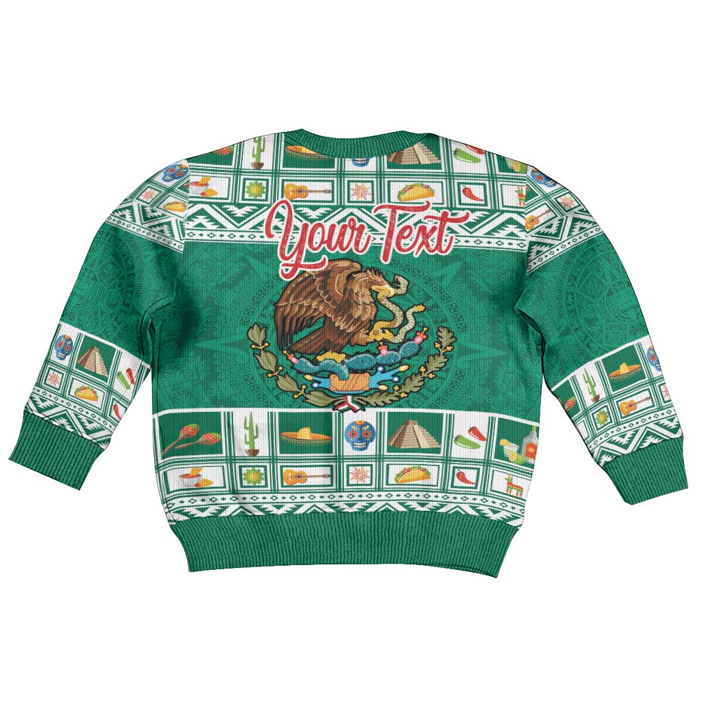 Personalized Mexico Christmas Kid Ugly Christmas Sweater Coat Of Arms With Aztec Mexican Patterns - Wonder Print Shop