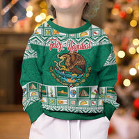 Personalized Mexico Christmas Kid Ugly Christmas Sweater Coat Of Arms With Aztec Mexican Patterns - Wonder Print Shop