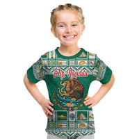 Personalized Mexico Christmas Kid T Shirt Coat Of Arms With Aztec Mexican Patterns - Wonder Print Shop