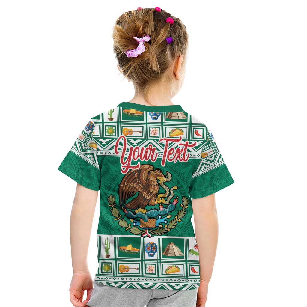 Personalized Mexico Christmas Kid T Shirt Coat Of Arms With Aztec Mexican Patterns - Wonder Print Shop