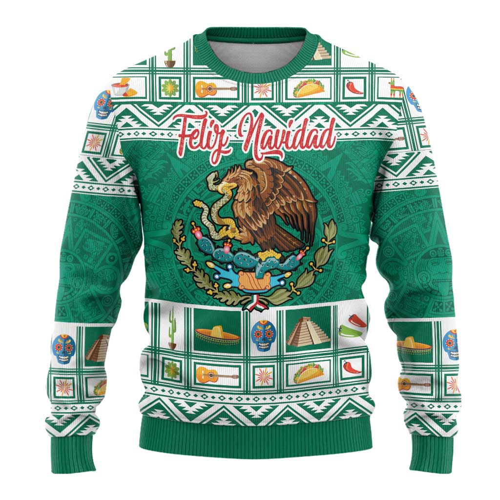 Personalized Mexico Christmas Ugly Christmas Sweater Coat Of Arms With Aztec Mexican Patterns - Wonder Print Shop