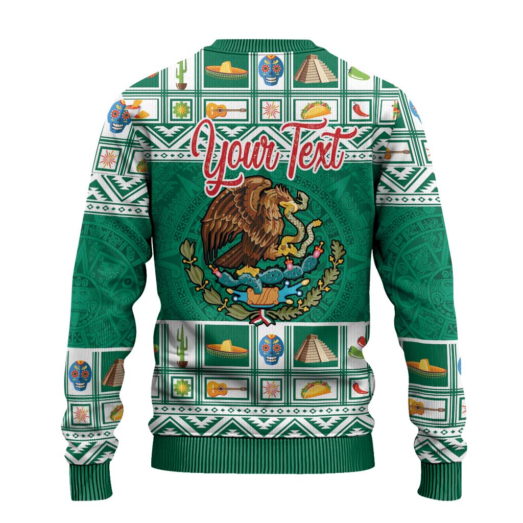 Personalized Mexico Christmas Ugly Christmas Sweater Coat Of Arms With Aztec Mexican Patterns - Wonder Print Shop