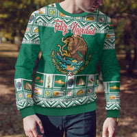 Personalized Mexico Christmas Ugly Christmas Sweater Coat Of Arms With Aztec Mexican Patterns - Wonder Print Shop