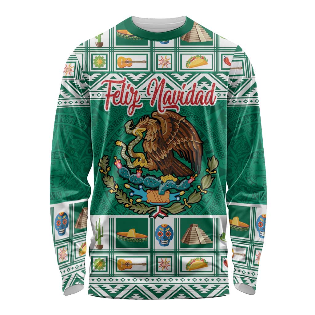 Personalized Mexico Christmas Long Sleeve Shirt Coat Of Arms With Aztec Mexican Patterns - Wonder Print Shop