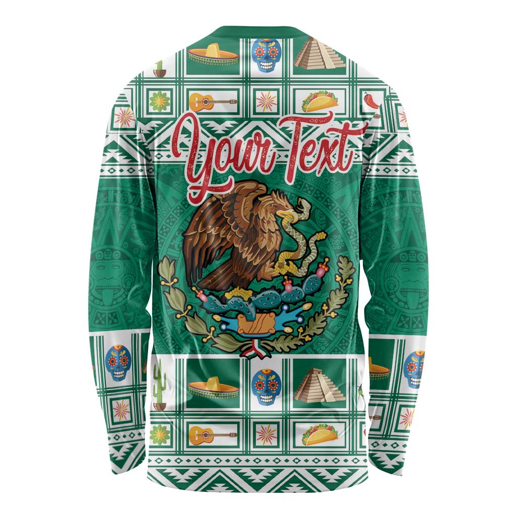 Personalized Mexico Christmas Long Sleeve Shirt Coat Of Arms With Aztec Mexican Patterns - Wonder Print Shop