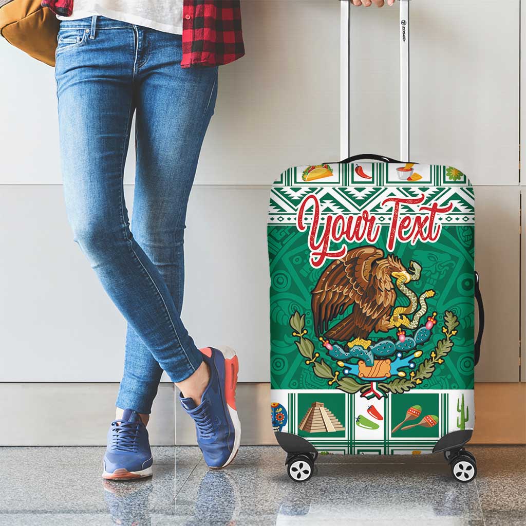Personalized Mexico Christmas Luggage Cover Coat Of Arms With Aztec Mexican Patterns - Wonder Print Shop