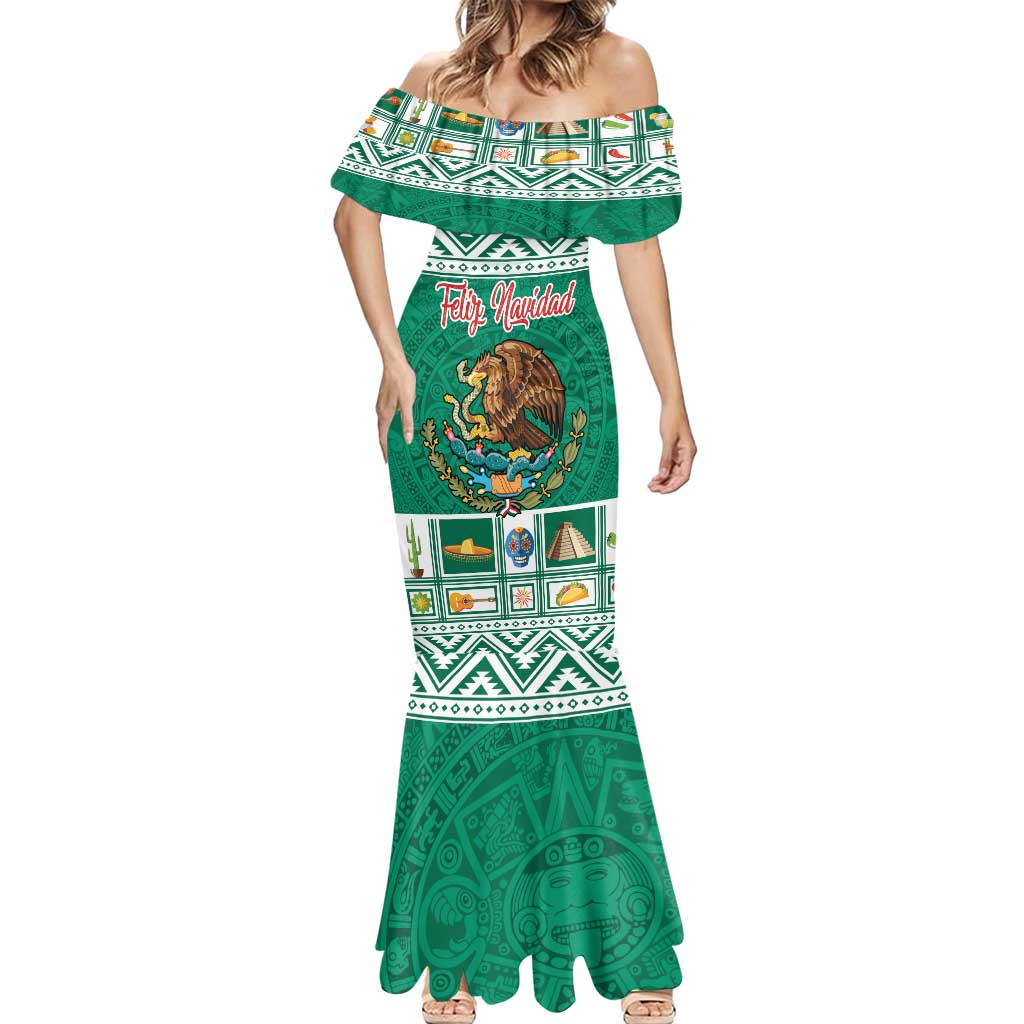 Personalized Mexico Christmas Mermaid Dress Coat Of Arms With Aztec Mexican Patterns - Wonder Print Shop