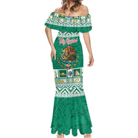 Personalized Mexico Christmas Mermaid Dress Coat Of Arms With Aztec Mexican Patterns - Wonder Print Shop