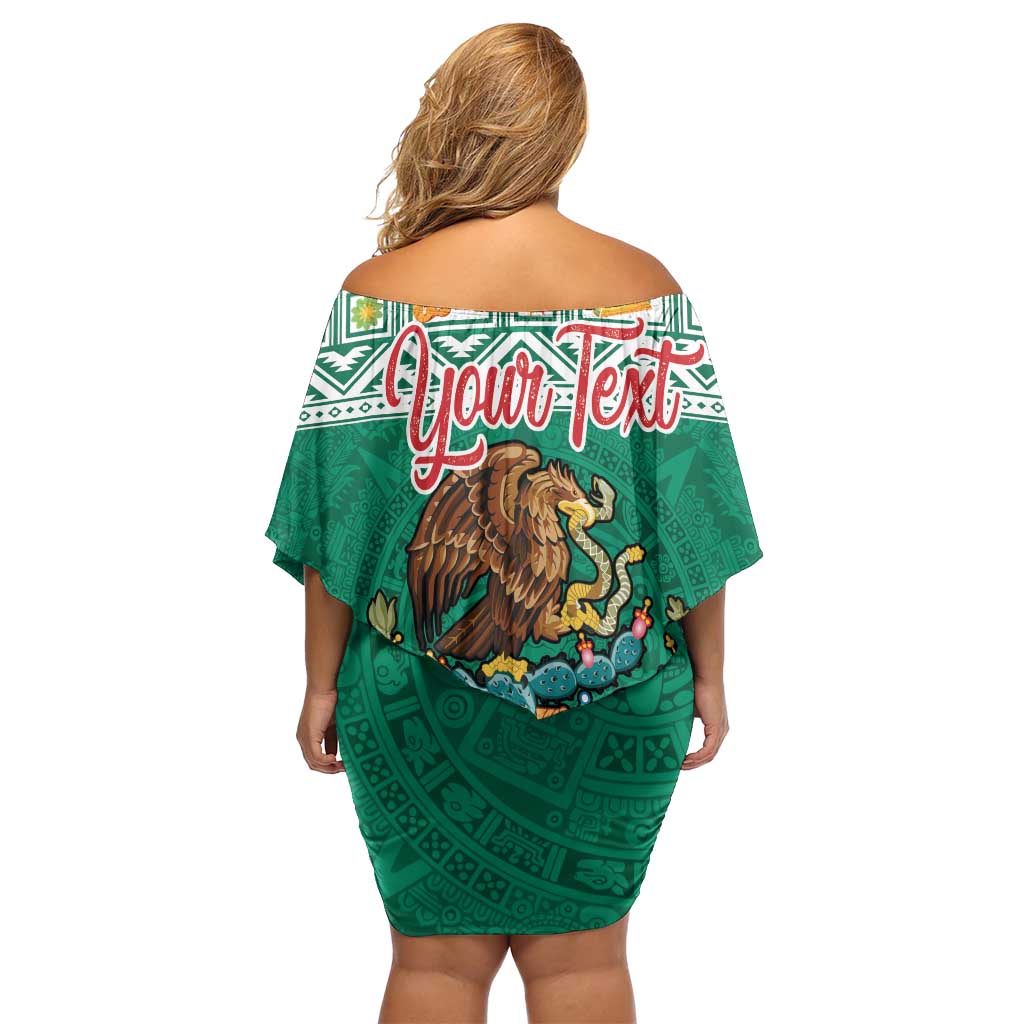 Personalized Mexico Christmas Off Shoulder Short Dress Coat Of Arms With Aztec Mexican Patterns - Wonder Print Shop