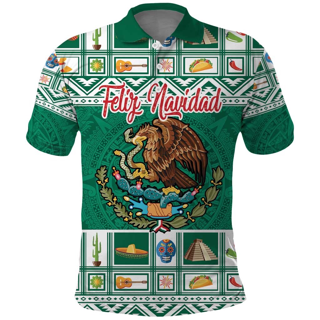 Personalized Mexico Christmas Polo Shirt Coat Of Arms With Aztec Mexican Patterns - Wonder Print Shop