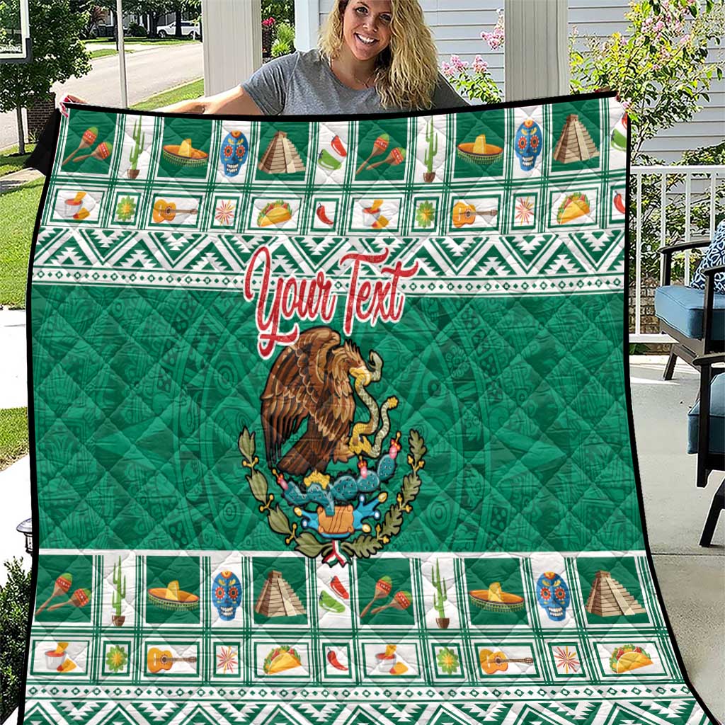 Personalized Mexico Christmas Quilt Coat Of Arms With Aztec Mexican Patterns - Wonder Print Shop