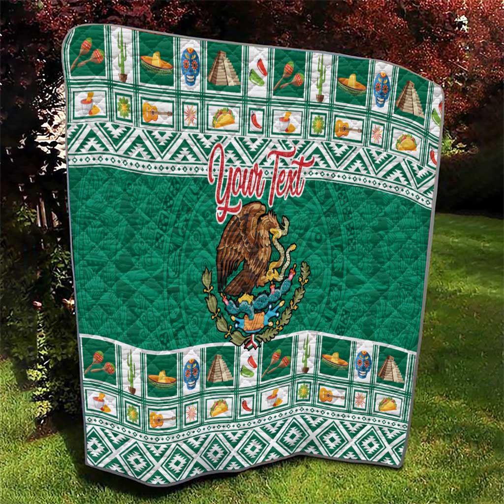 Personalized Mexico Christmas Quilt Coat Of Arms With Aztec Mexican Patterns - Wonder Print Shop