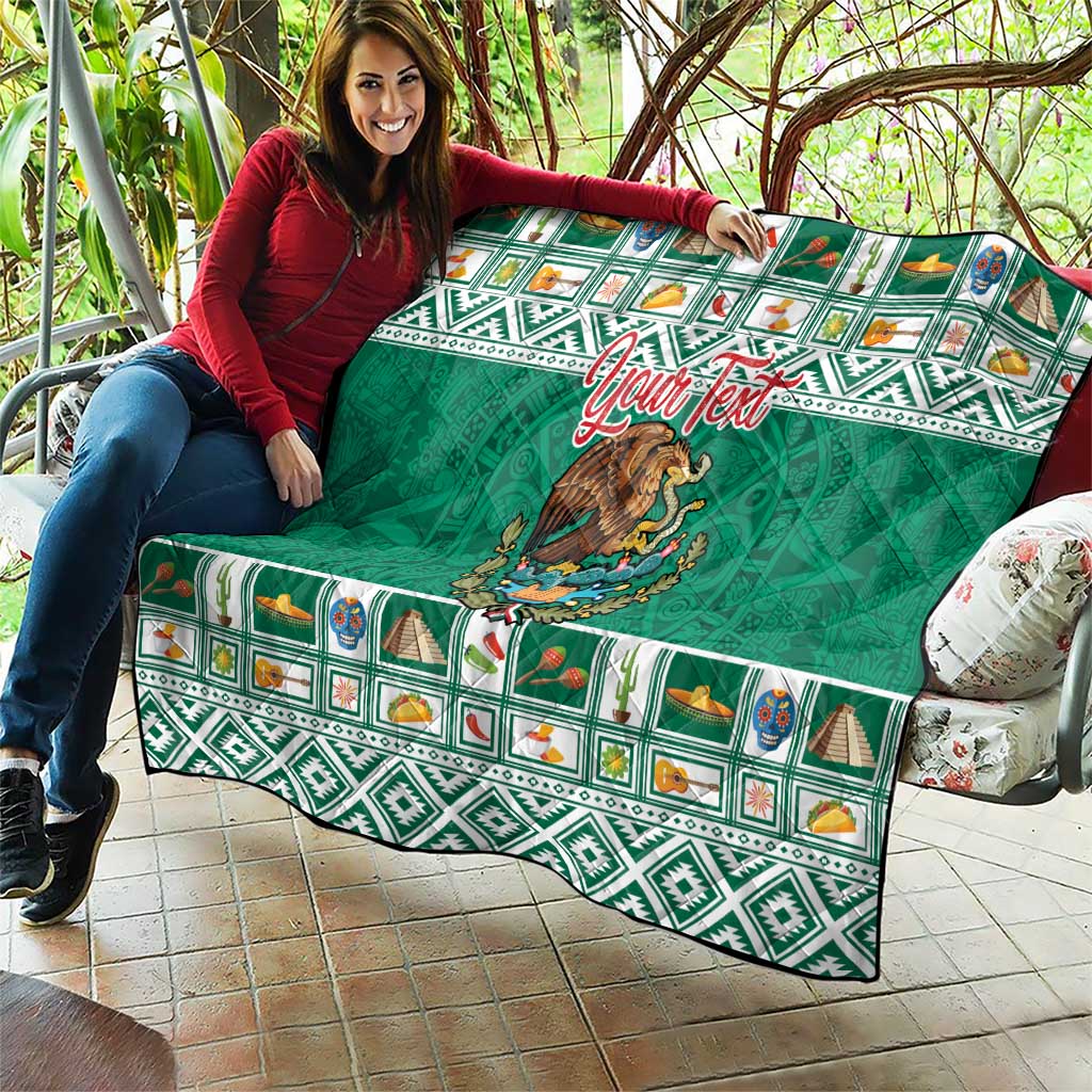 Personalized Mexico Christmas Quilt Coat Of Arms With Aztec Mexican Patterns - Wonder Print Shop
