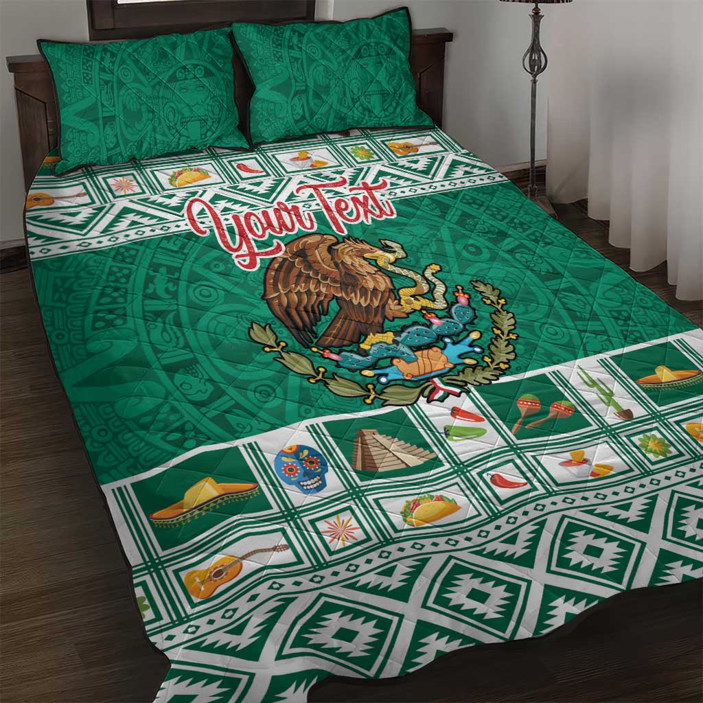 Personalized Mexico Christmas Quilt Bed Set Coat Of Arms With Aztec Mexican Patterns - Wonder Print Shop