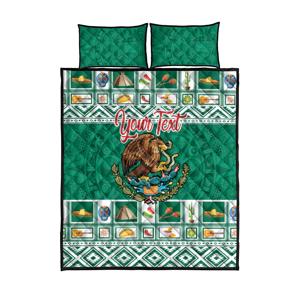 Personalized Mexico Christmas Quilt Bed Set Coat Of Arms With Aztec Mexican Patterns - Wonder Print Shop